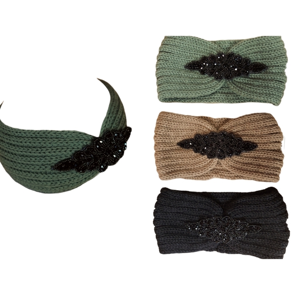 3 Pieces Set Crystal Rhinestone Headbands for Women Girls Head Wrap Warm Stretch